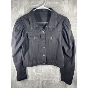Lea & Viola Women Black Denim Jacket Sz Small EUC Hipster Grunge Feminine